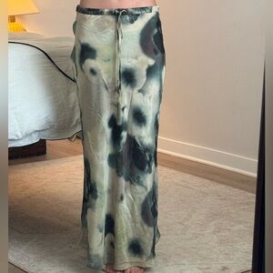 Zara Green Multicolored Satin Drawstring Maxi Skirt Size Small